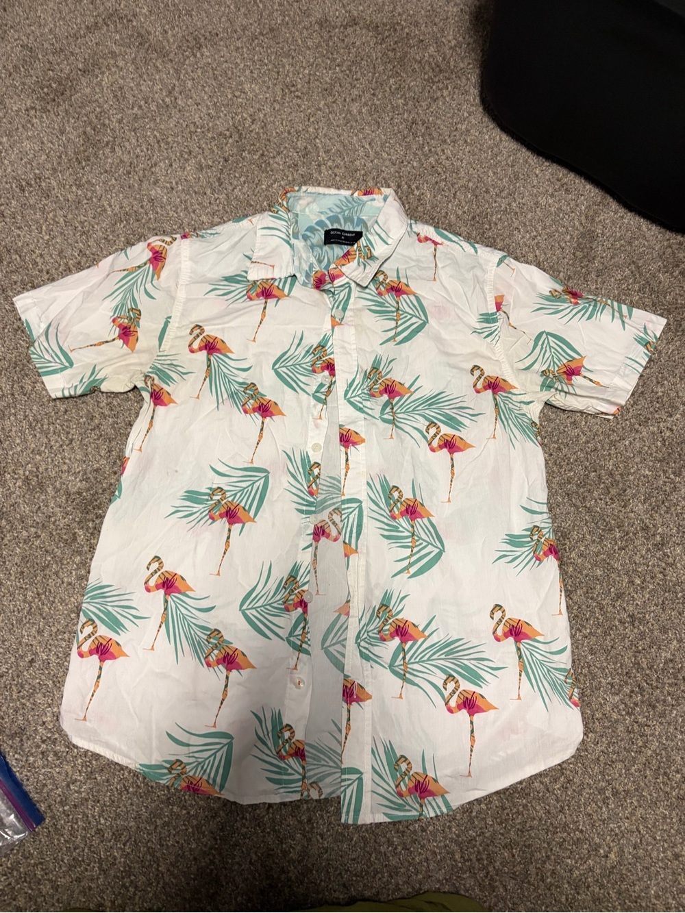 Ocean Current White Tropical Flamingo Print Button-Down Shirt